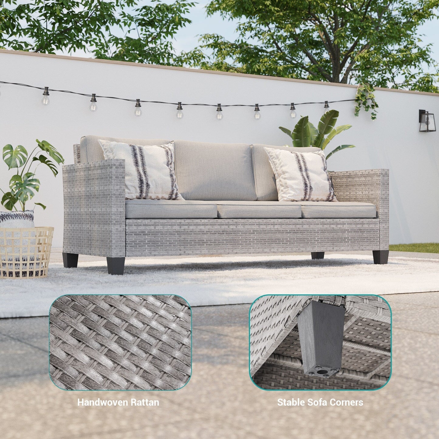 BONOSUKI 5 pezzi set di mobili da giardino girevoli e dondolo in rattan grigio
