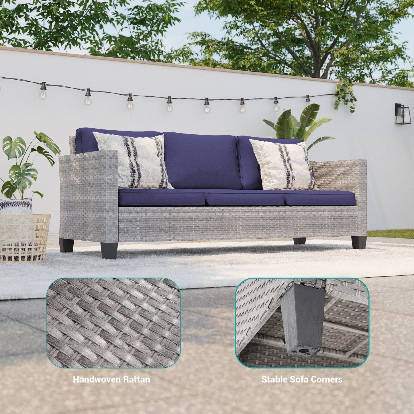 BONOSUKI 5 pezzi set di mobili da giardino girevoli e dondolo in rattan grigio