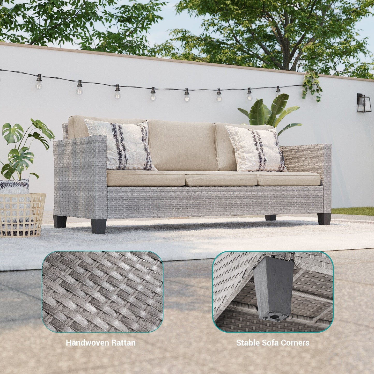 BONOSUKI 5 pezzi set di mobili da giardino girevoli e dondolo in rattan grigio