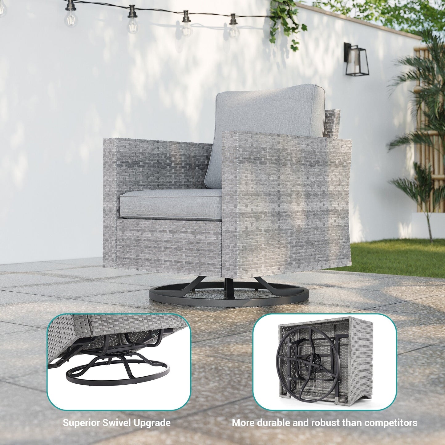 BONOSUKI 5 pezzi set di mobili da giardino girevoli e dondolo in rattan grigio