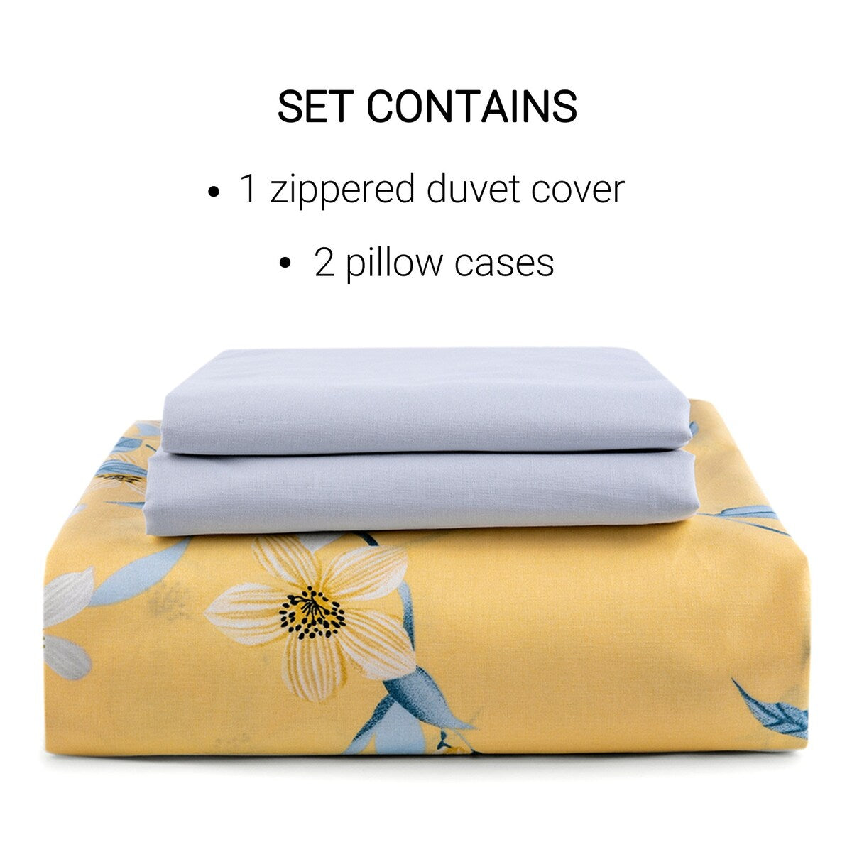 Set copripiumino in cotone giallo e grigio Bahar Cherry Blossom