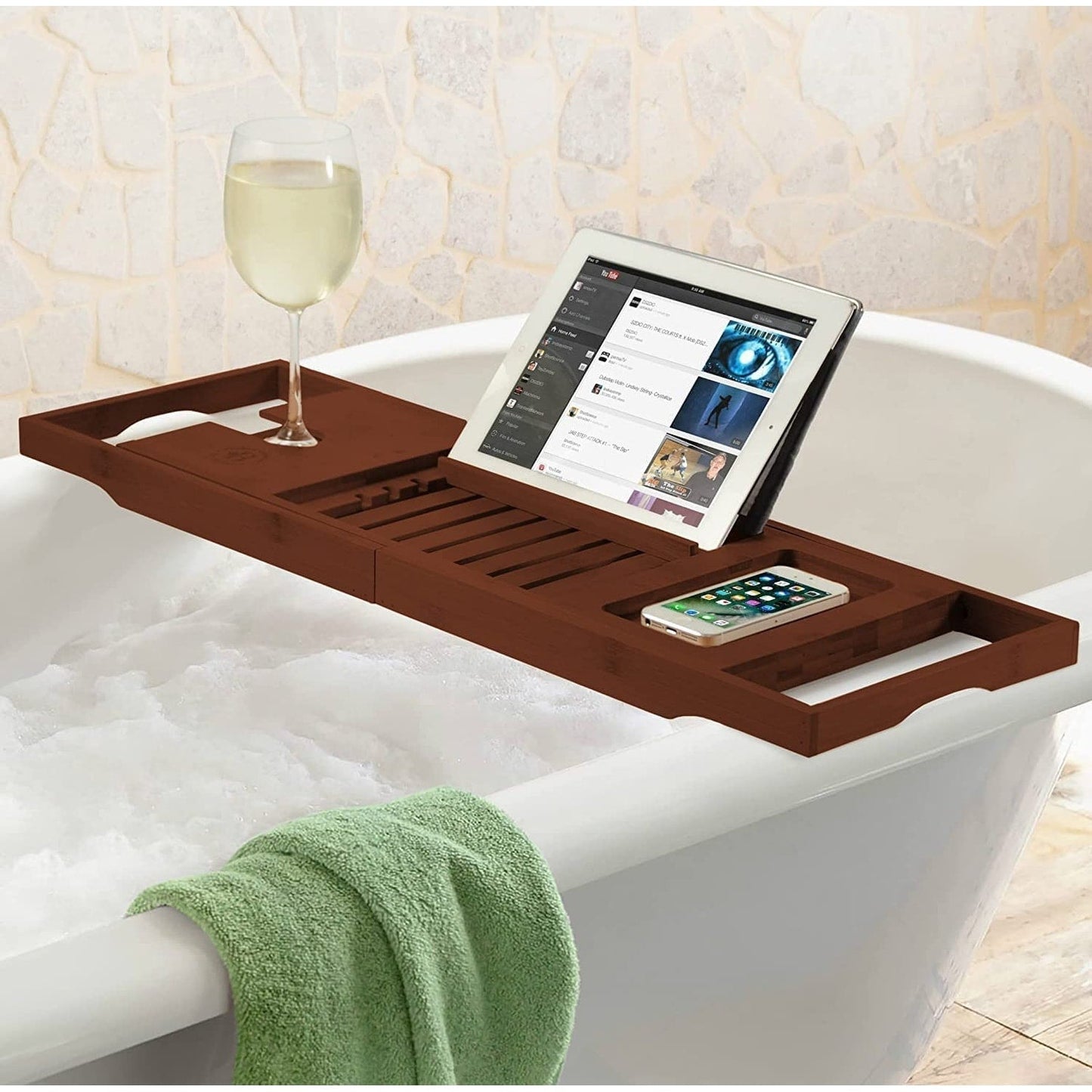 Vassoio per vasca da bagno - Vassoio regolabile in bambù per vasca da bagno - Vassoio pieghevole per vasca da bagno in legno - Accessori per il bagno