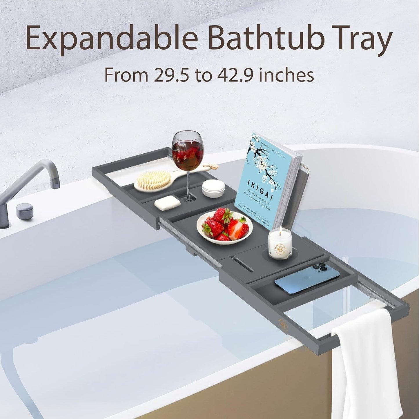 Vassoio per vasca da bagno in bambù - Vassoio espandibile per vasca, porta libri e tablet - Tavolo da bagno, vassoio per vasca, portaoggetti per vasca, design pieghevole