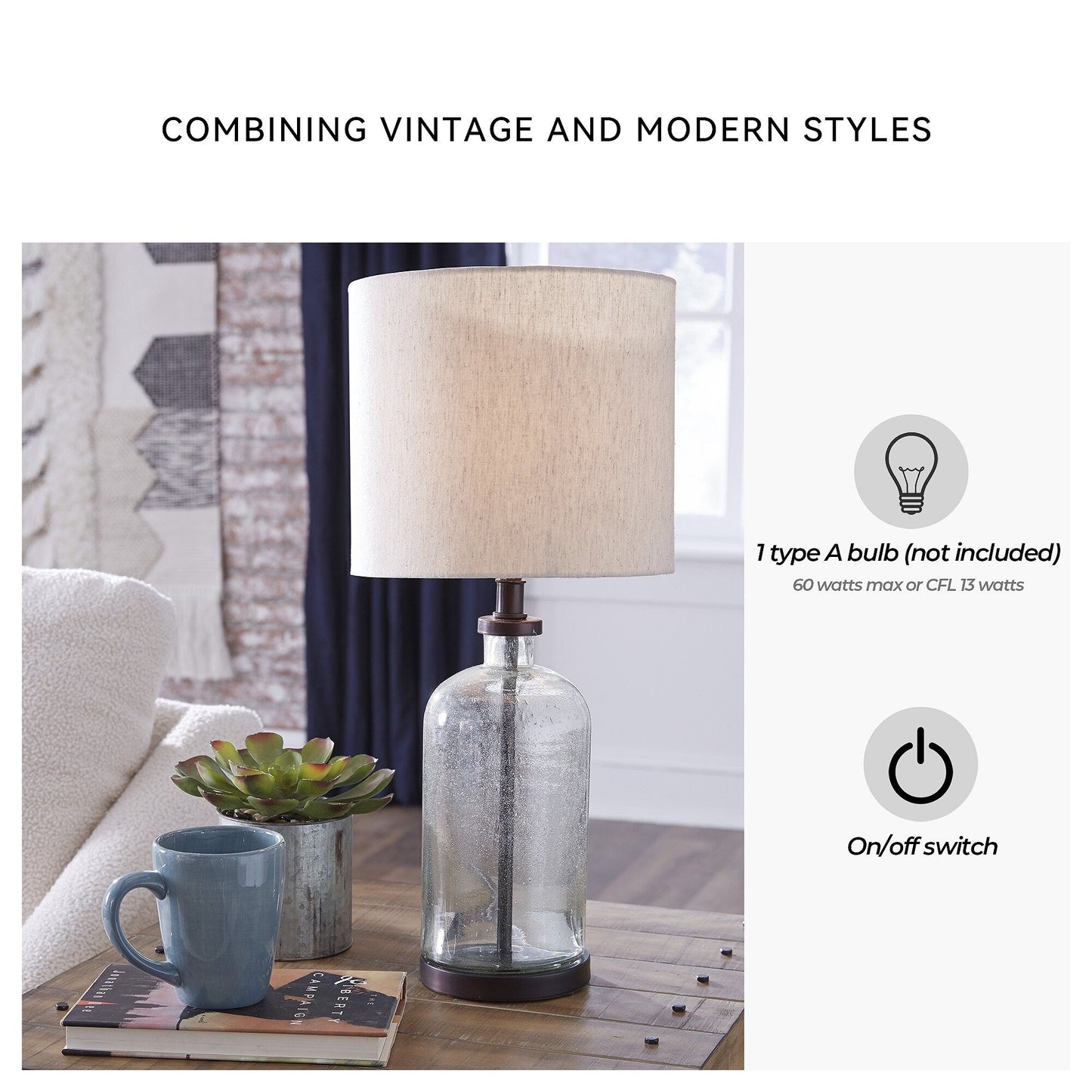Lampada da tavolo in vetro Bandile Modern Farmhouse - 10W x 10D x 22H