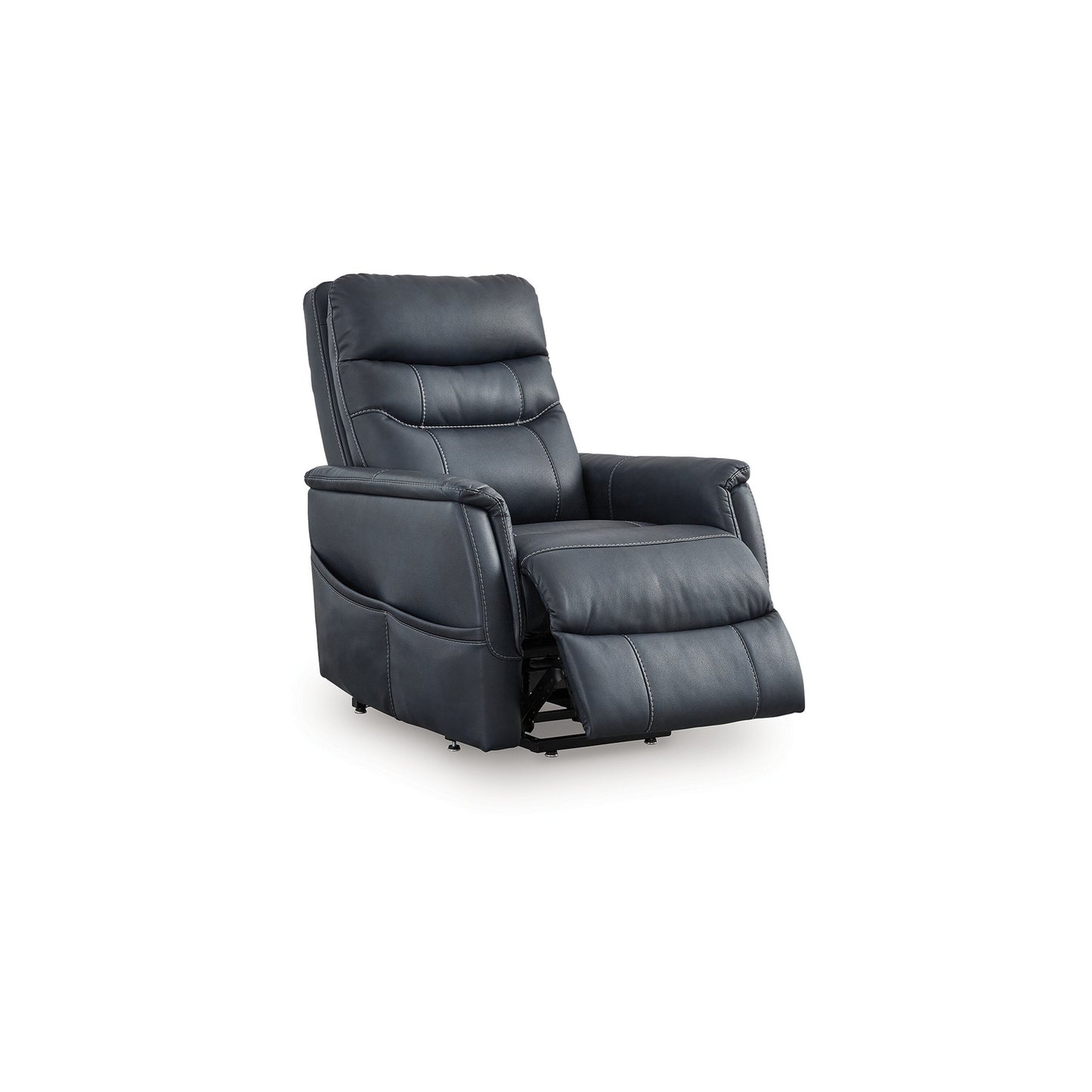 Poltrona reclinabile elettrica Barrett, similpelle blu navy, schienale con cuscino