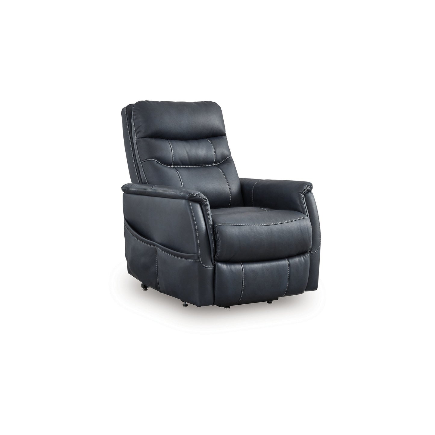 Poltrona reclinabile elettrica Barrett, similpelle blu navy, schienale con cuscino