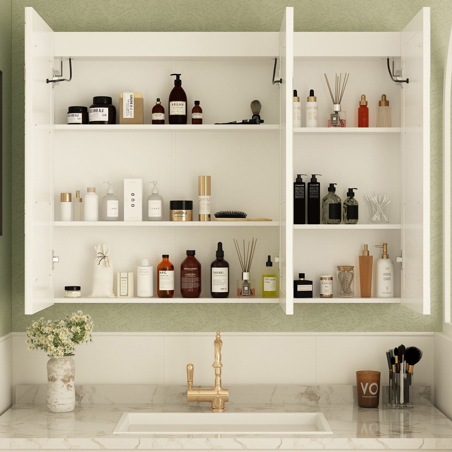 Mobiletto per medicinali da bagno con specchio LED antiappannamento 6000K, mobiletto da parete bianco