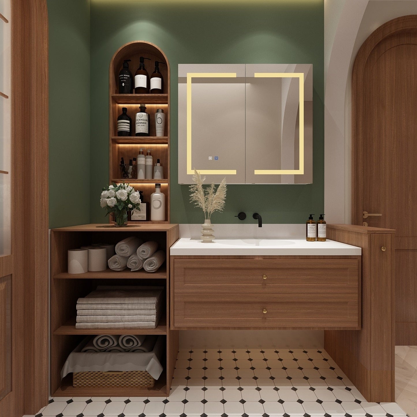 Mobiletto per medicinali da bagno con specchio LED antiappannamento 6000K, mobiletto da parete bianco