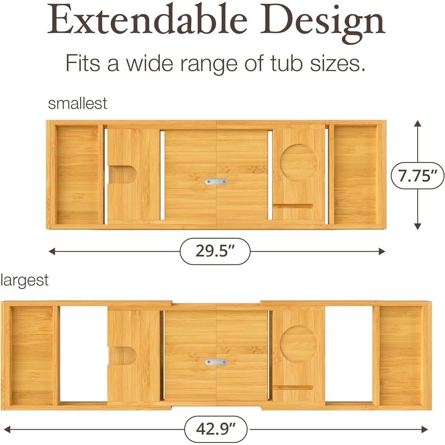 Vassoio per vasca da bagno in bambù - Vassoio espandibile per vasca, porta libri e tablet - Tavolo da bagno, vassoio per vasca, portaoggetti per vasca, design pieghevole