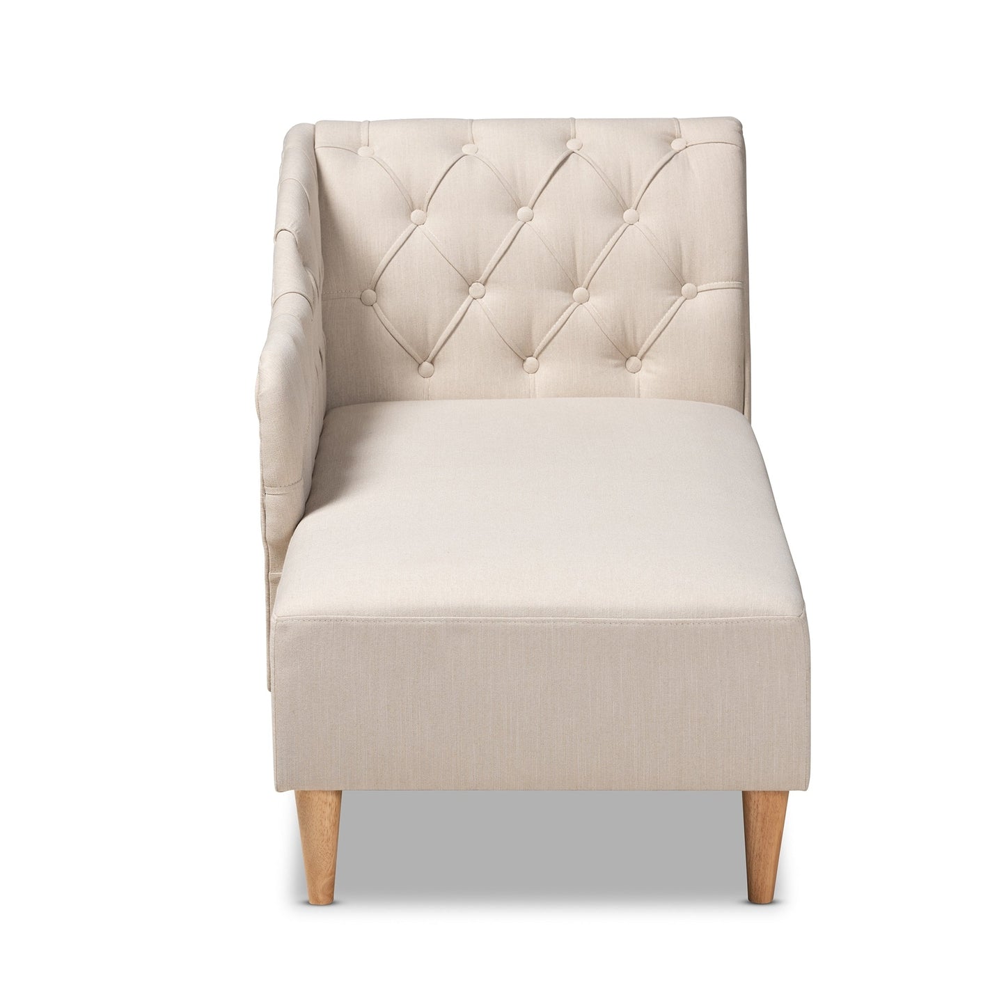 Chaise longue in legno di rovere con rivestimento in tessuto Emeline di Baxton Studio