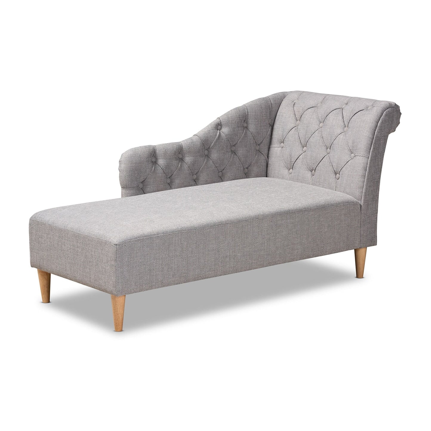 Chaise longue in legno di rovere con rivestimento in tessuto Emeline di Baxton Studio