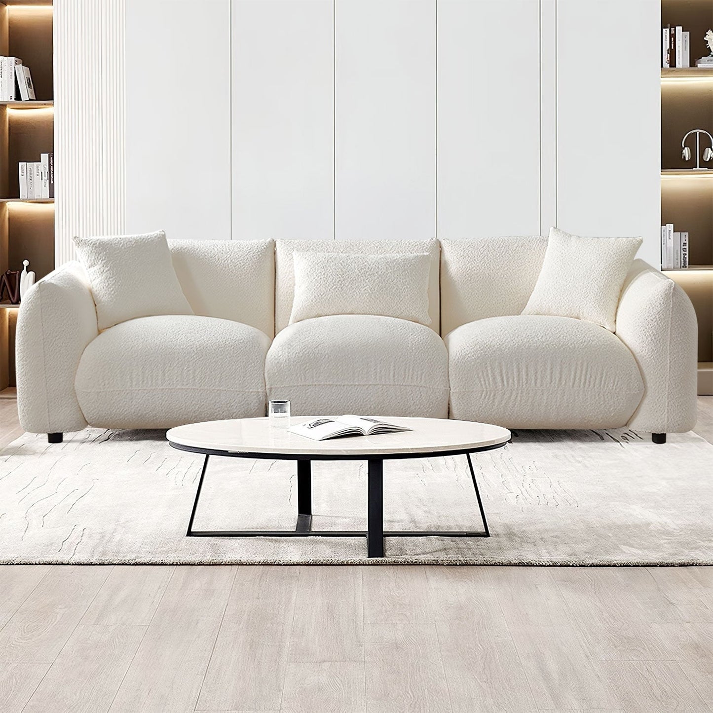 Divano in tessuto bouclé beige da 102,36'' con cuscini e cuscino spesso