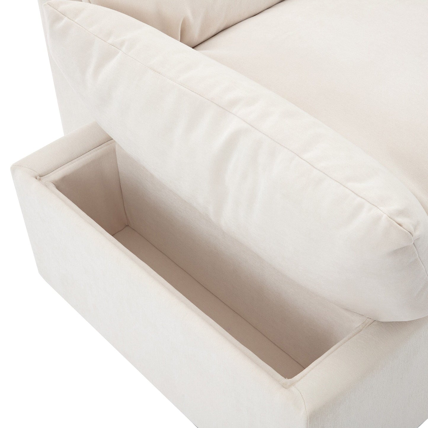 Divano beige 119,5 in poliestere a 3 posti con 2 contenitori e gambe in legno di gomma per soggiorno