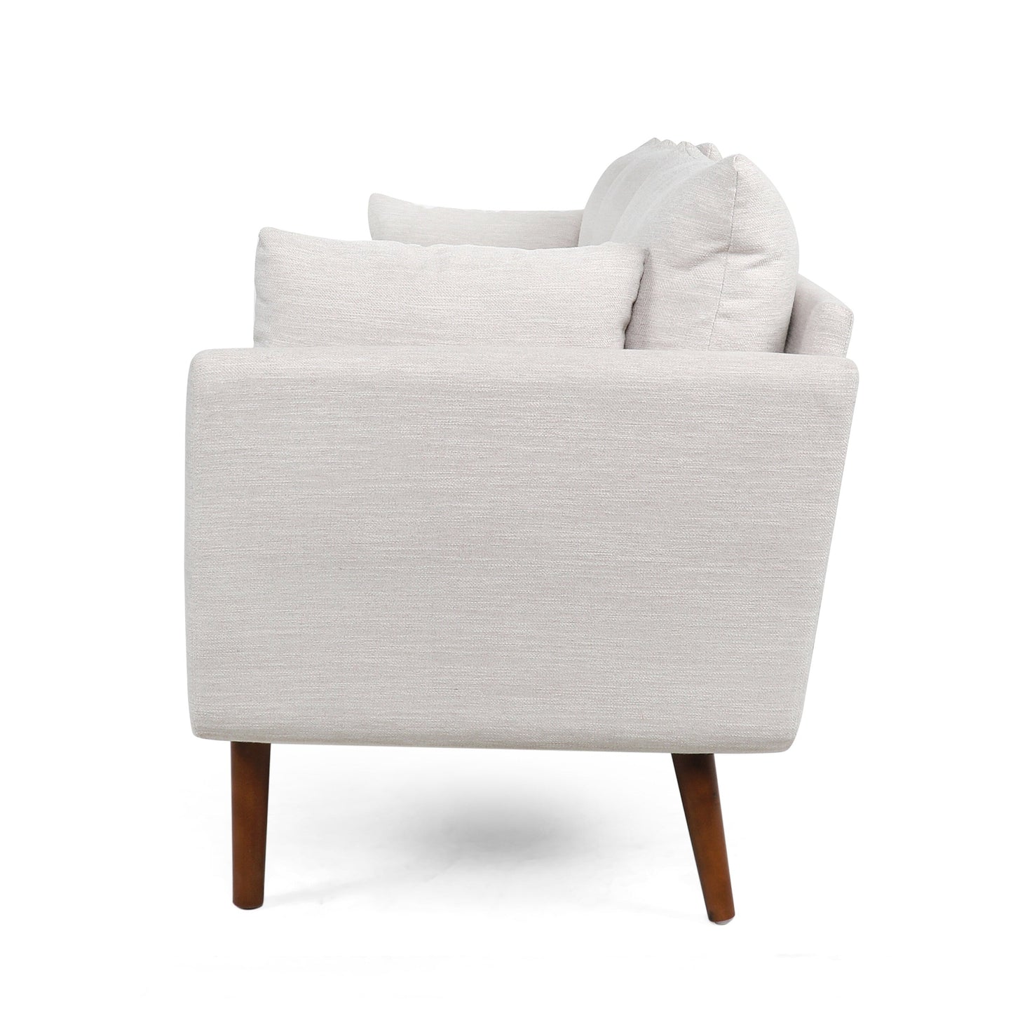Divano beige a 3 posti con gambe e cuscini in betulla