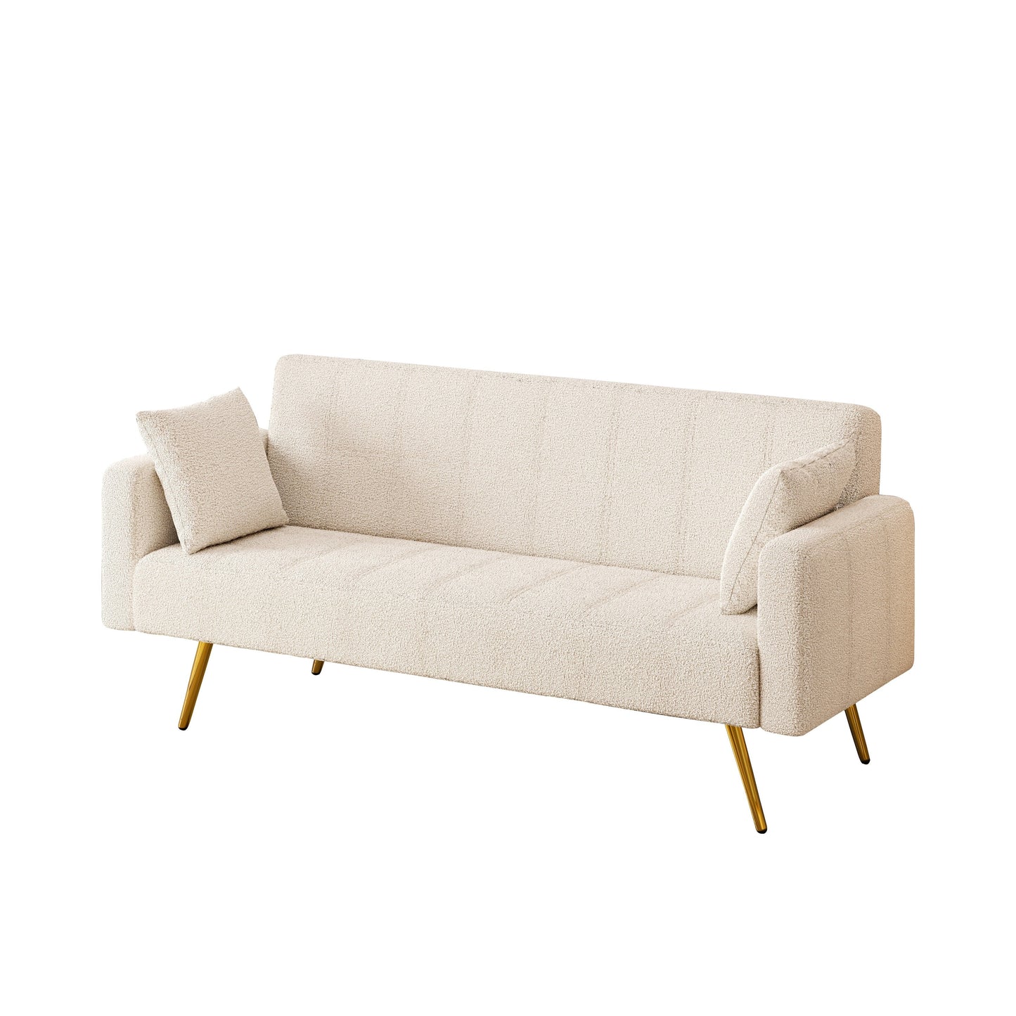Divano letto pieghevole multifunzionale beige da 73,6 pollici con gambe in metallo e cuscino per soggiorno