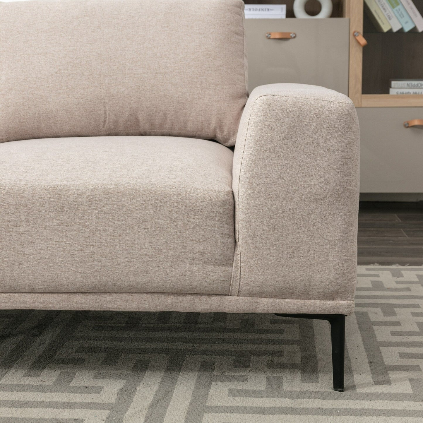 Divano a 2 posti in tessuto beige da 74,8'' con cuscini rimovibili, gambe in ferro e braccioli quadrati