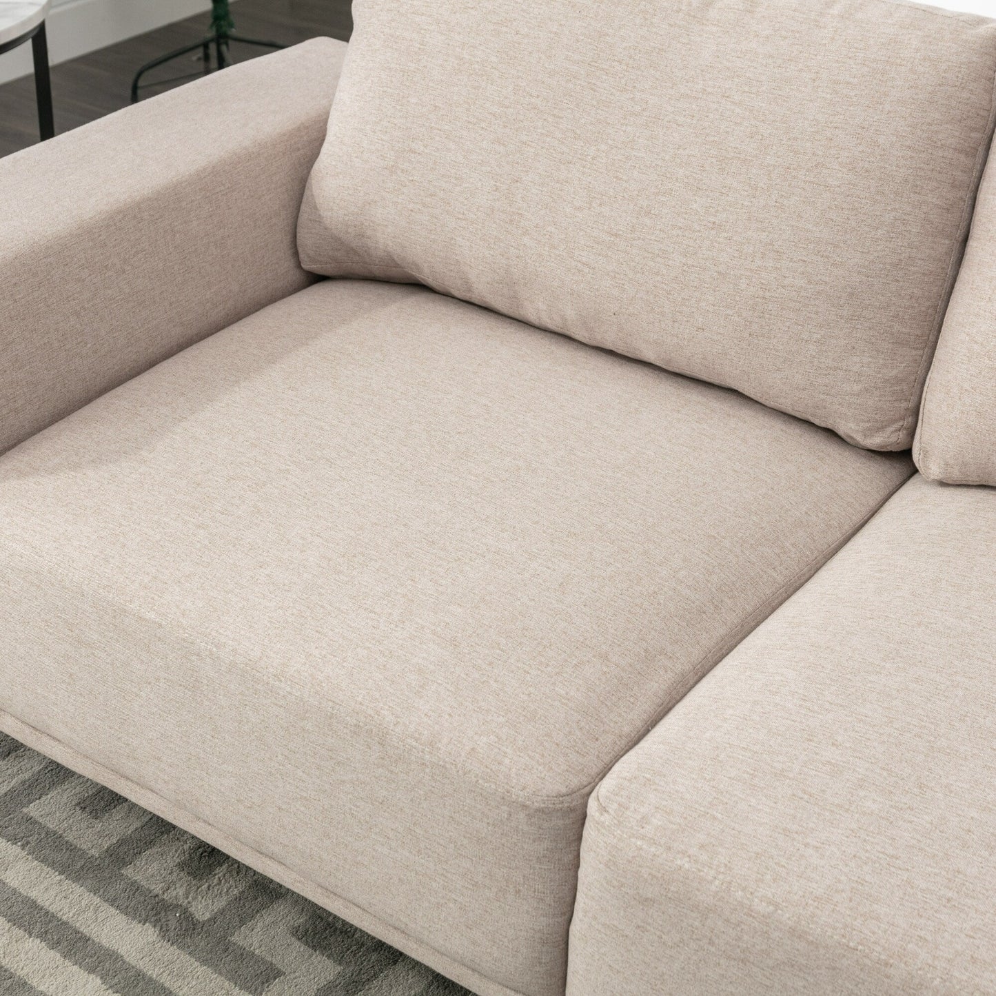 Divano a 2 posti in tessuto beige da 74,8'' con cuscini rimovibili, gambe in ferro e braccioli quadrati
