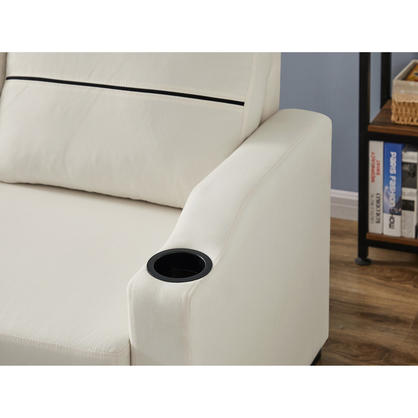 Divano beige da 81,9'' a 3 posti con chaise longue, contenitore e design facile da spostare con piedini in plastica e ruote in gomma