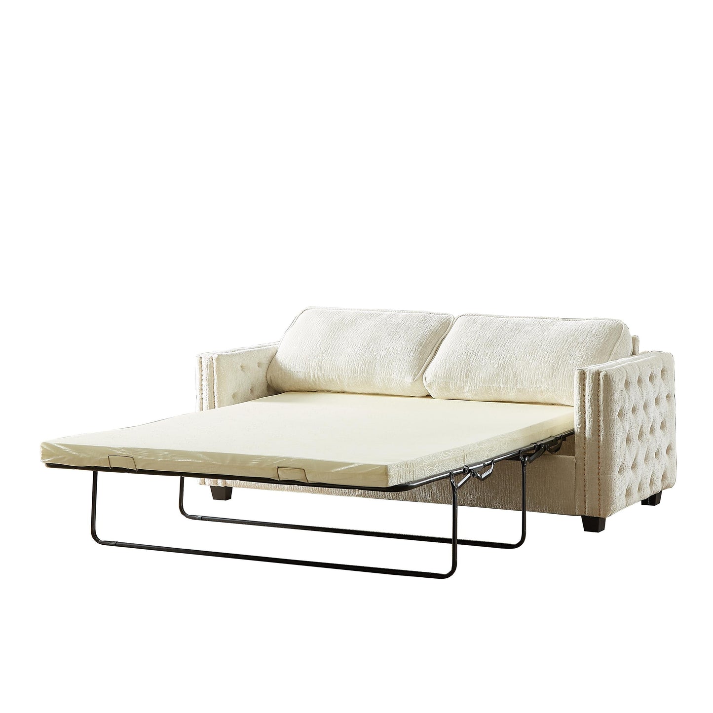Divano letto a 3 posti beige 81 Chenille Nailheads con materasso in memory foam per soggiorno