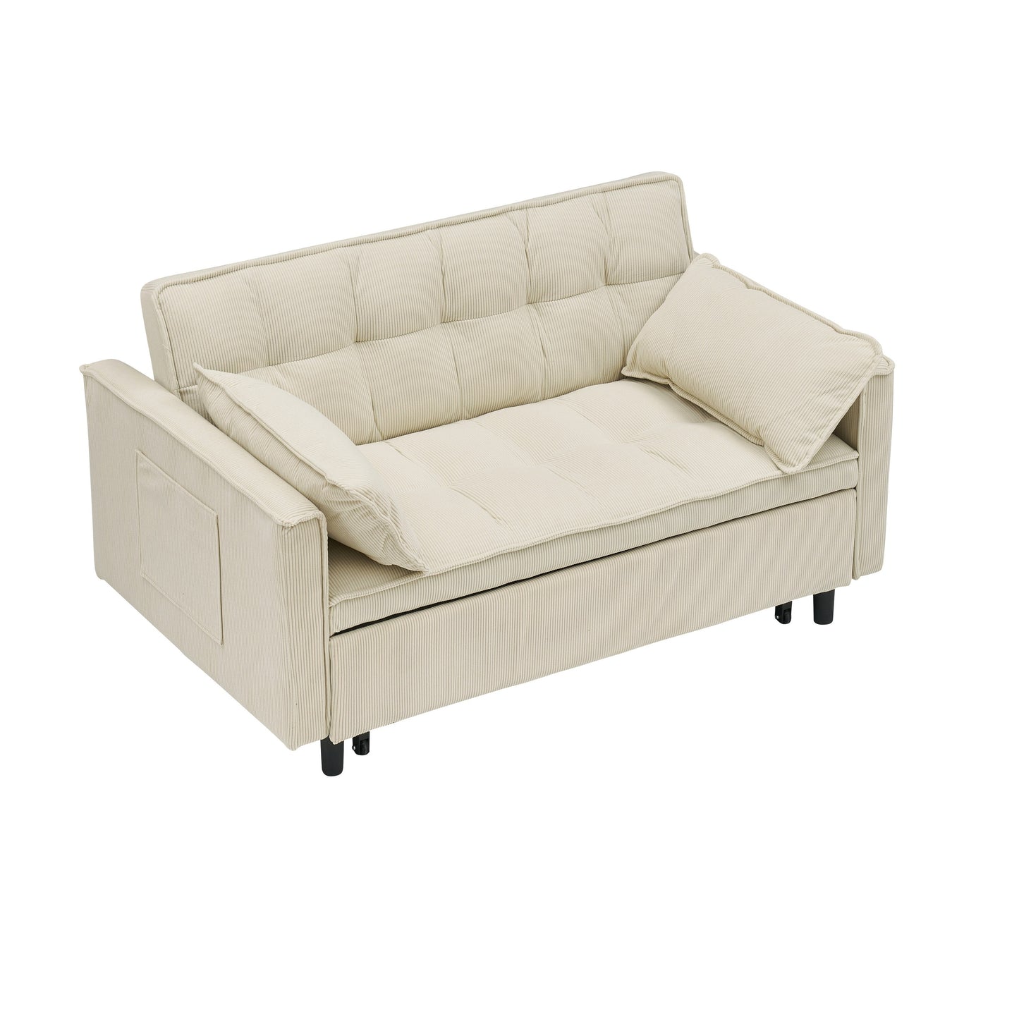Divano letto estraibile in velluto a coste beige con schienale regolabile