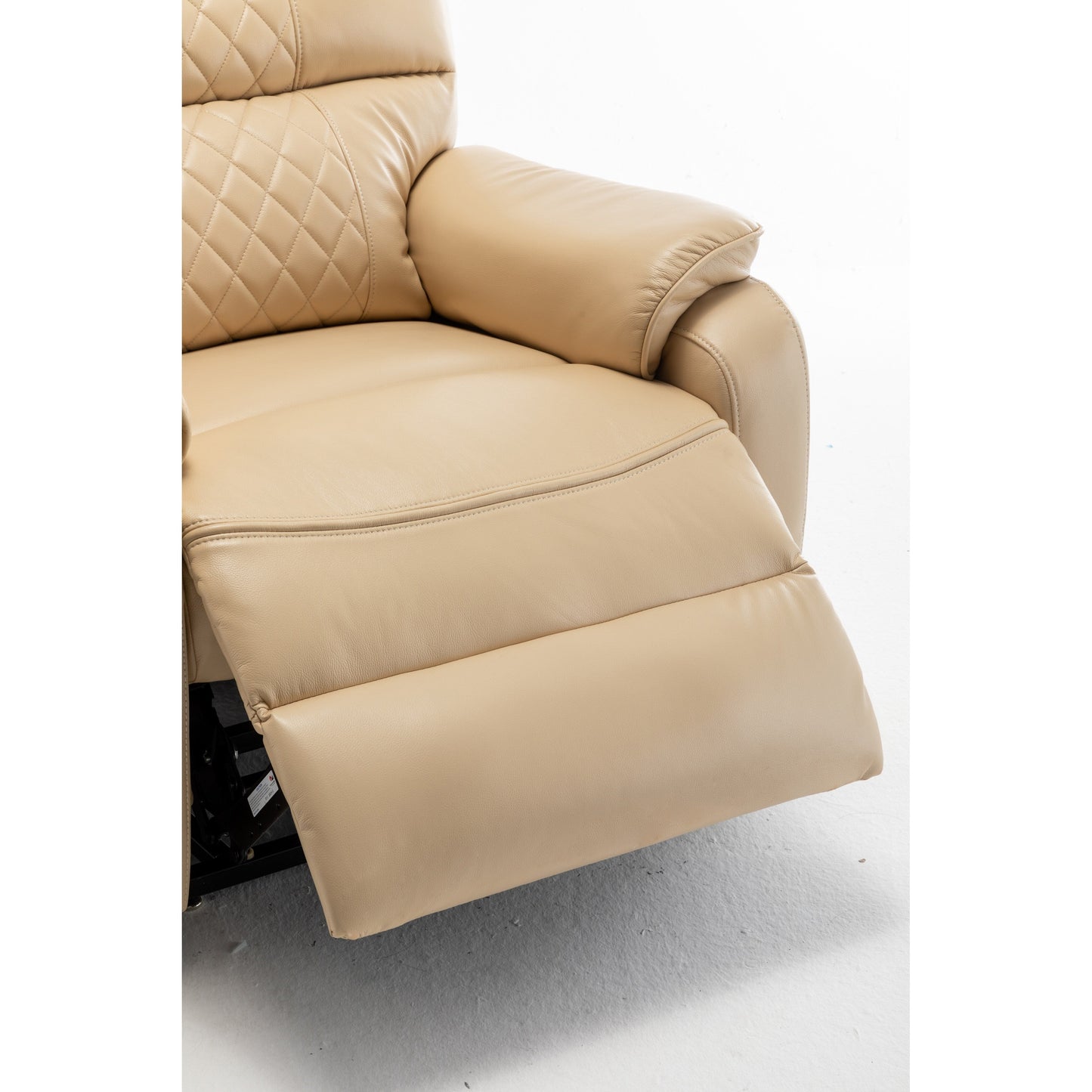 Poltrona reclinabile elettrica beige per anziani con motore OKIN, reclinazione completa di 180°, ampia seduta e tasche portaoggetti laterali