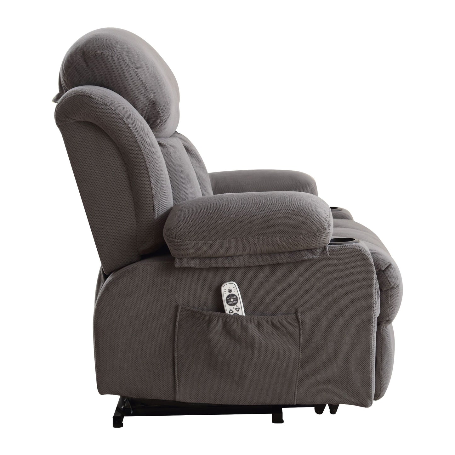 Poltrona reclinabile elettrica beige con riscaldamento, massaggio, porta USB, tasche laterali e comodo telecomando