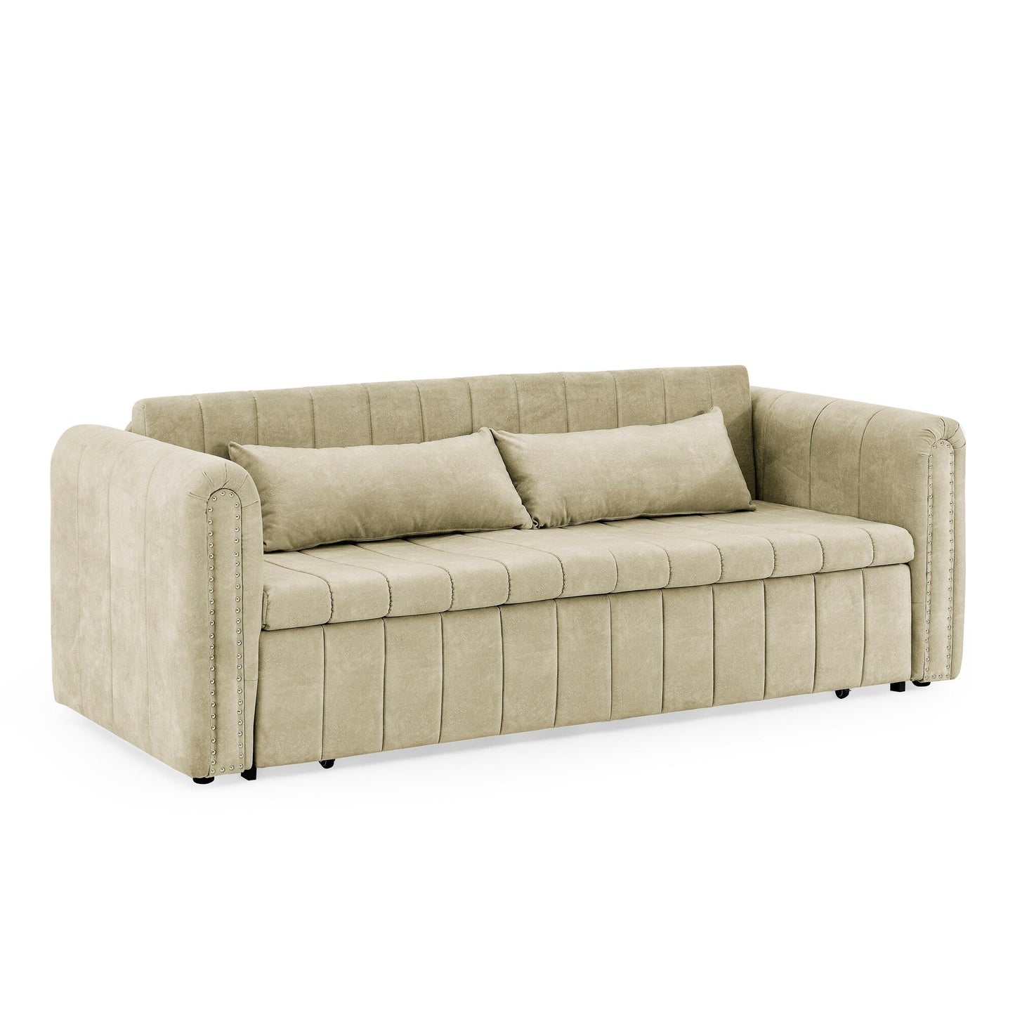 Divano letto estraibile in schiuma beige a 3 posti con cassetti