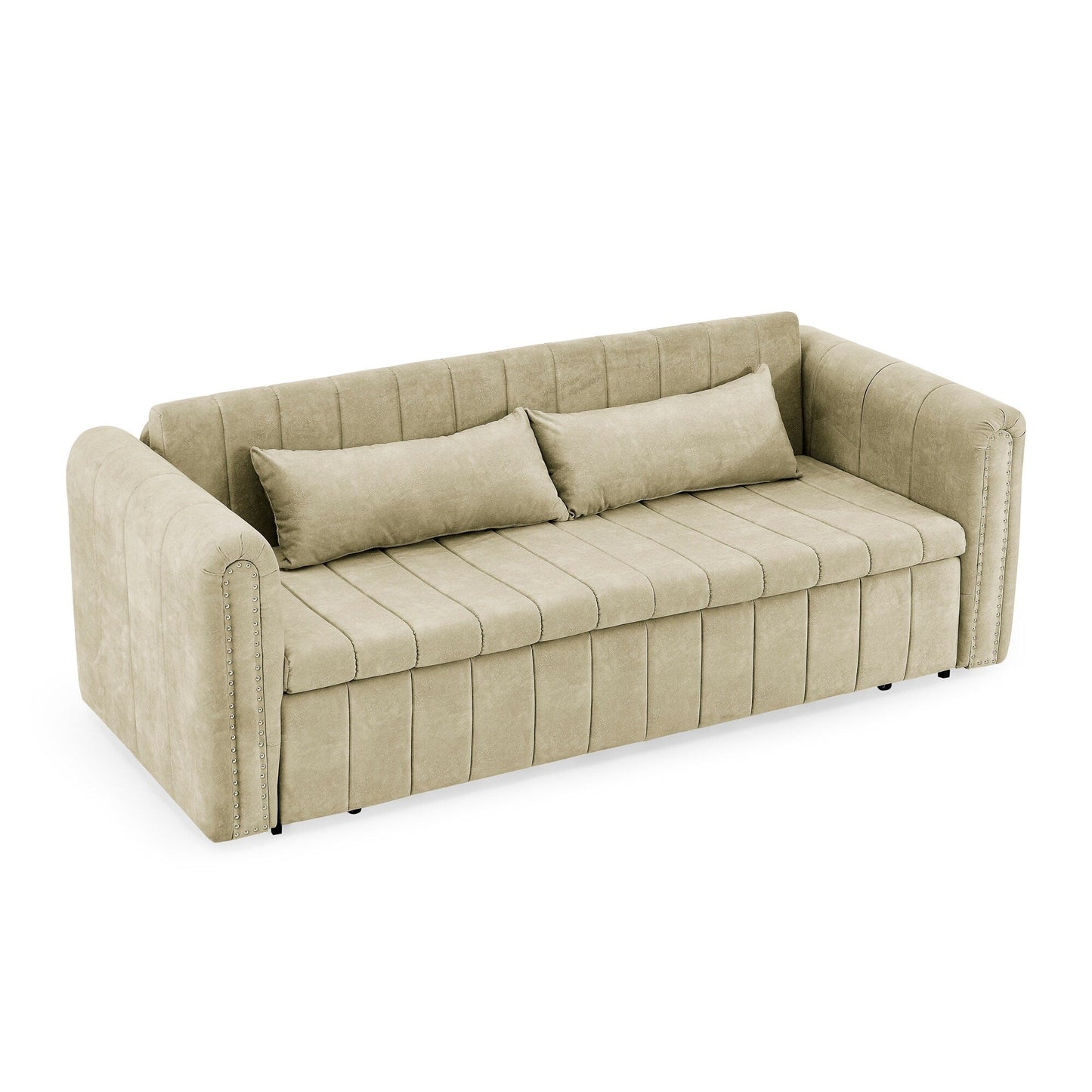 Divano letto estraibile in schiuma beige a 3 posti con cassetti