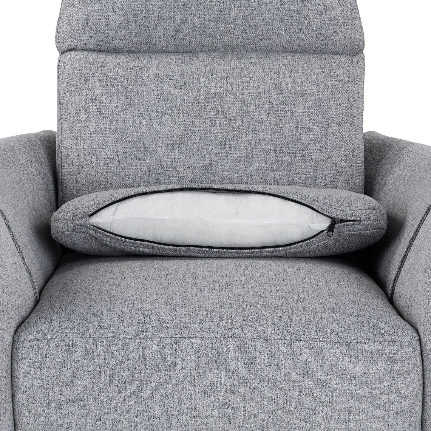 Poltrona reclinabile manuale beige con schienale girevole a 360° e regolabile, include due cuscini rimovibili