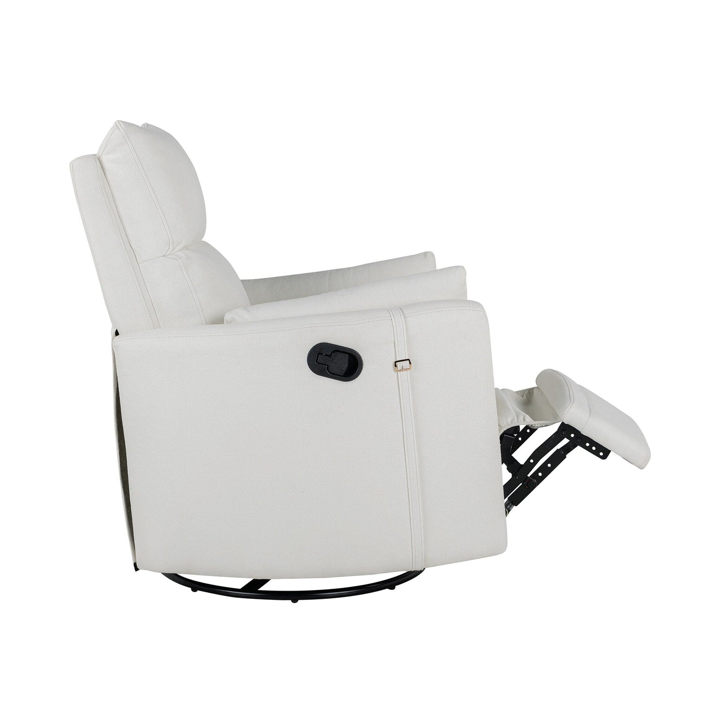 Poltrona reclinabile manuale beige con rotazione a 360° e schienale regolabile, include due cuscini rimovibili