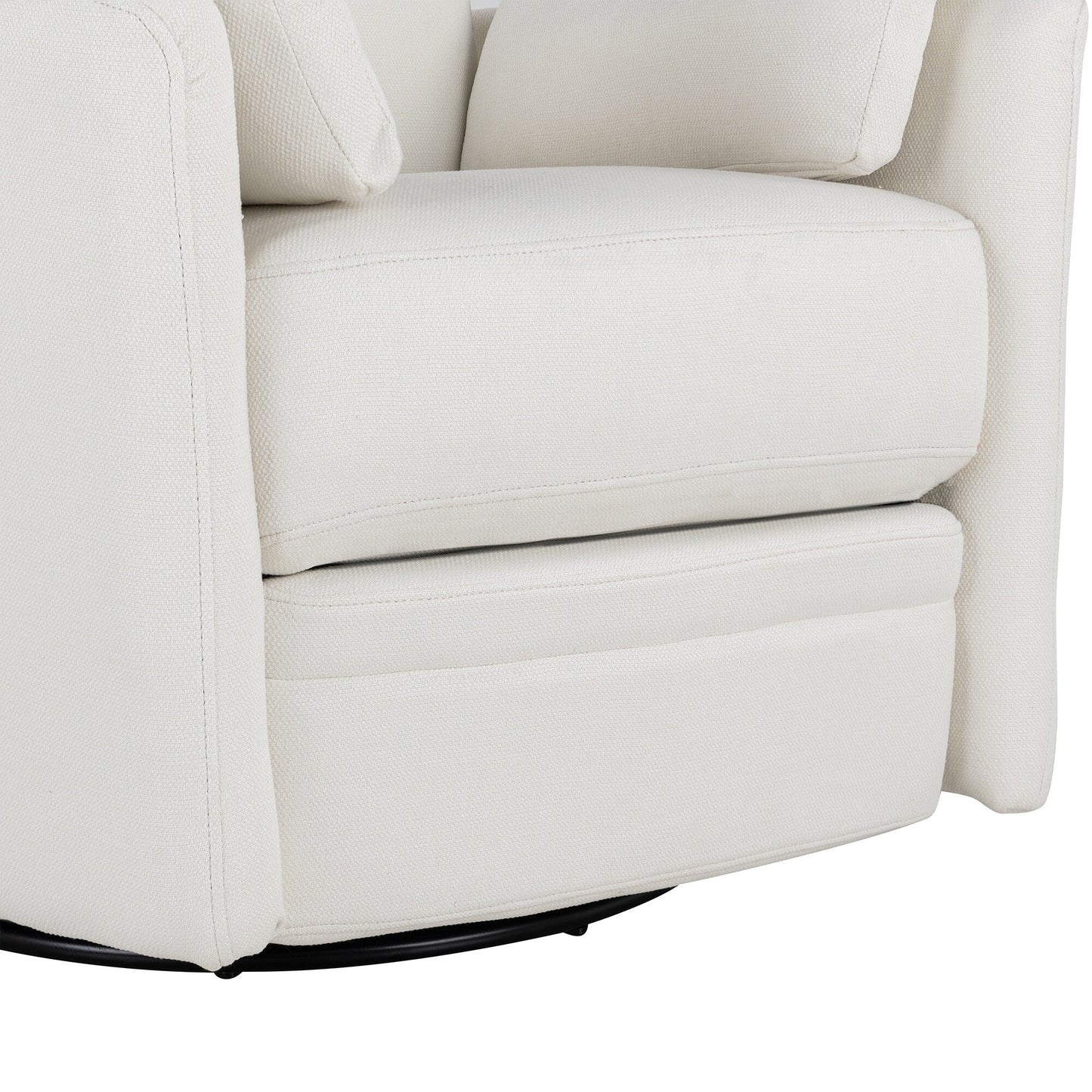Poltrona reclinabile manuale beige con rotazione a 360° e schienale regolabile, include due cuscini rimovibili