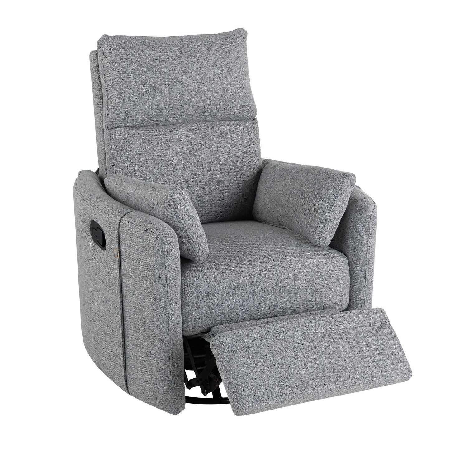Poltrona reclinabile manuale beige con rotazione a 360° e schienale regolabile, include due cuscini rimovibili