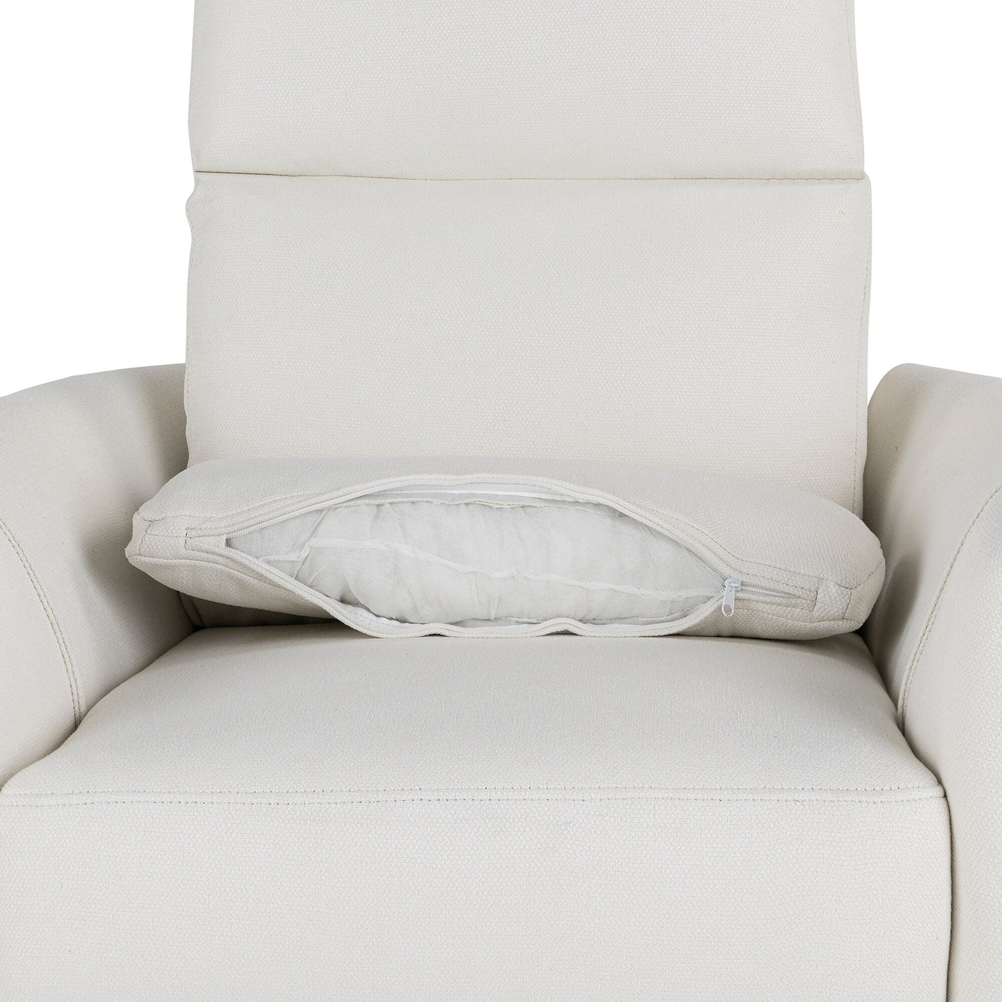 Poltrona reclinabile manuale beige con rotazione a 360° e schienale regolabile, perfetta con due cuscini rimovibili