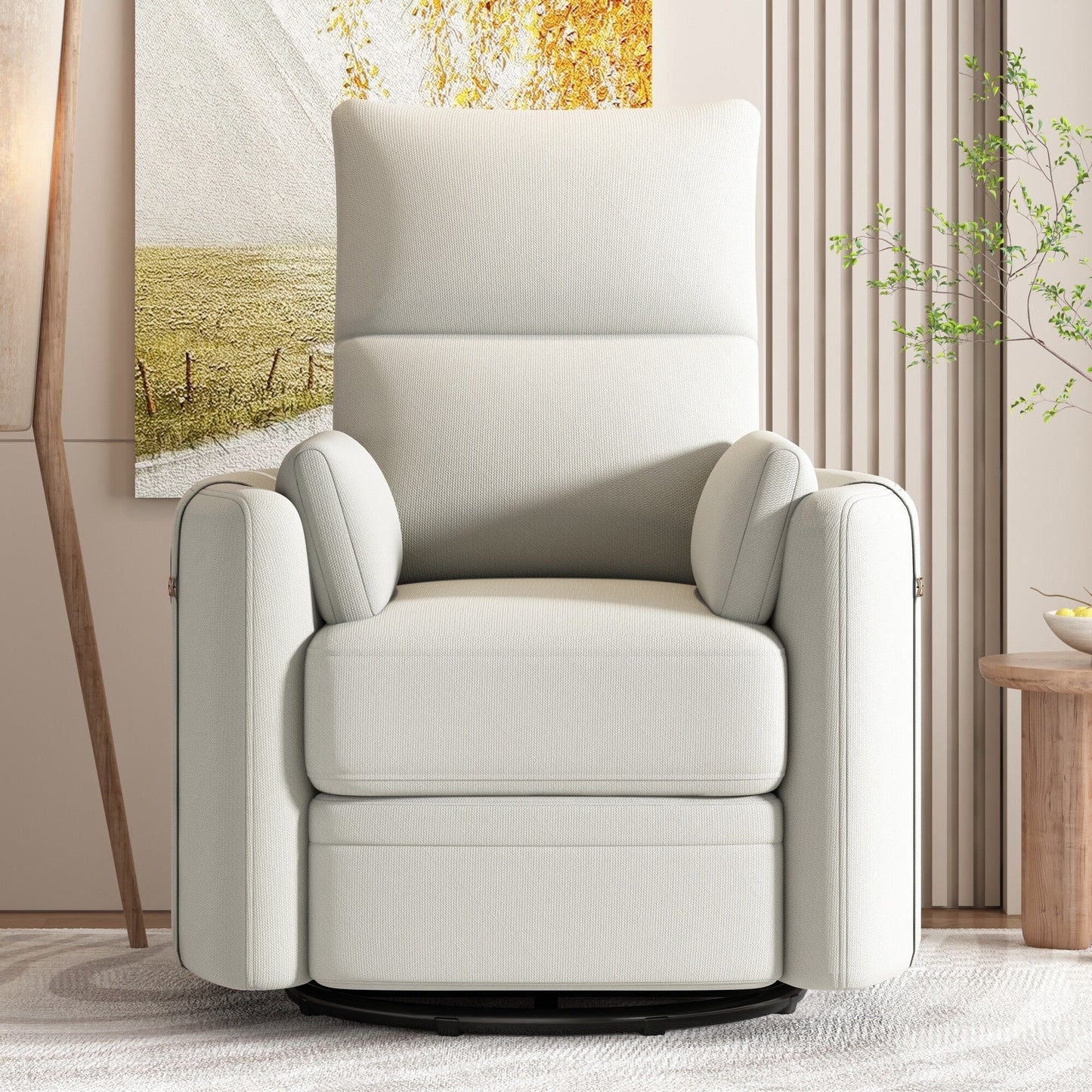 Poltrona reclinabile manuale beige con schienale girevole a 360° e regolabile, include due cuscini rimovibili