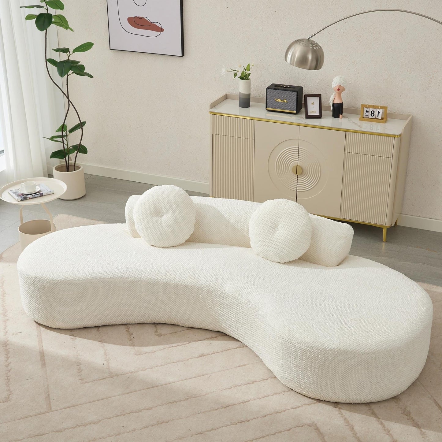 Divano moderno minimalista beige 105,5 in velluto a coste curvo con 2 cuscini, non richiede montaggio
