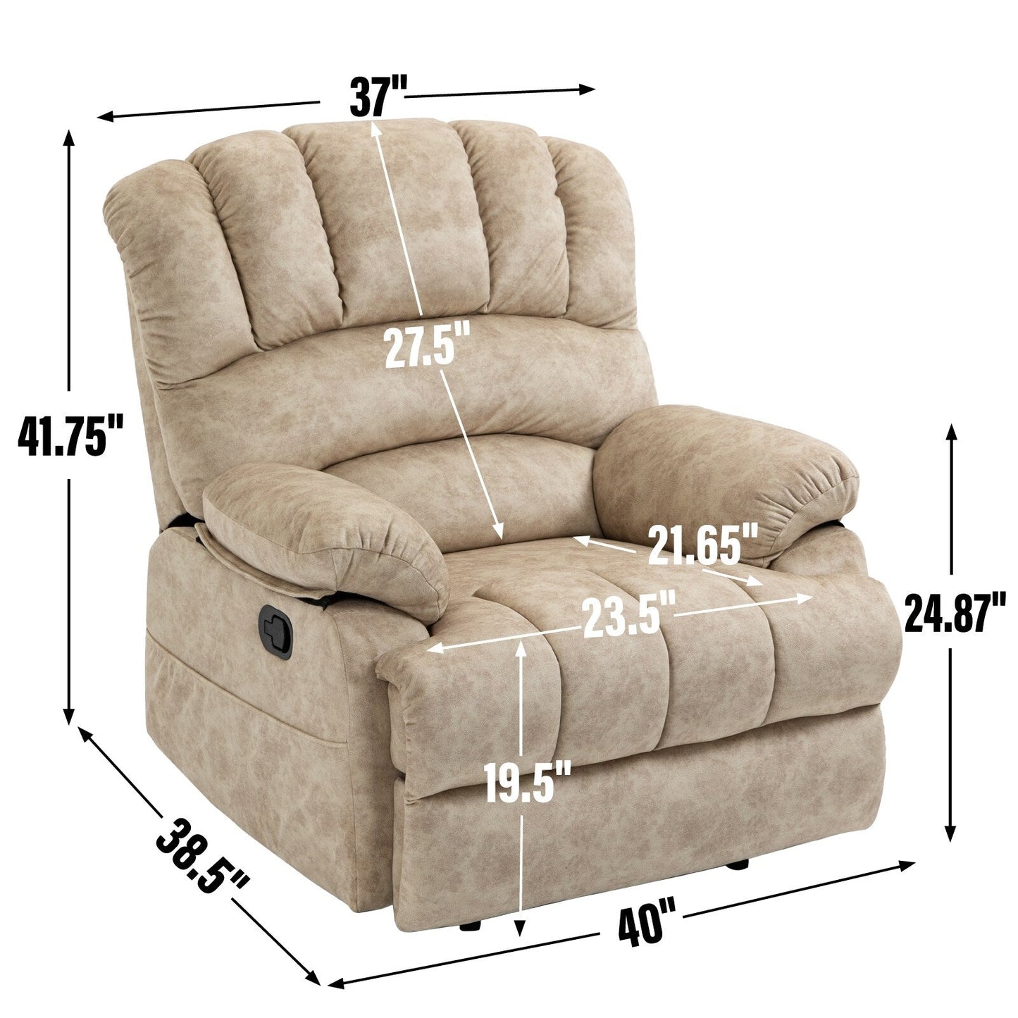 Poltrona reclinabile in tessuto beige oversize con reclinazione manuale