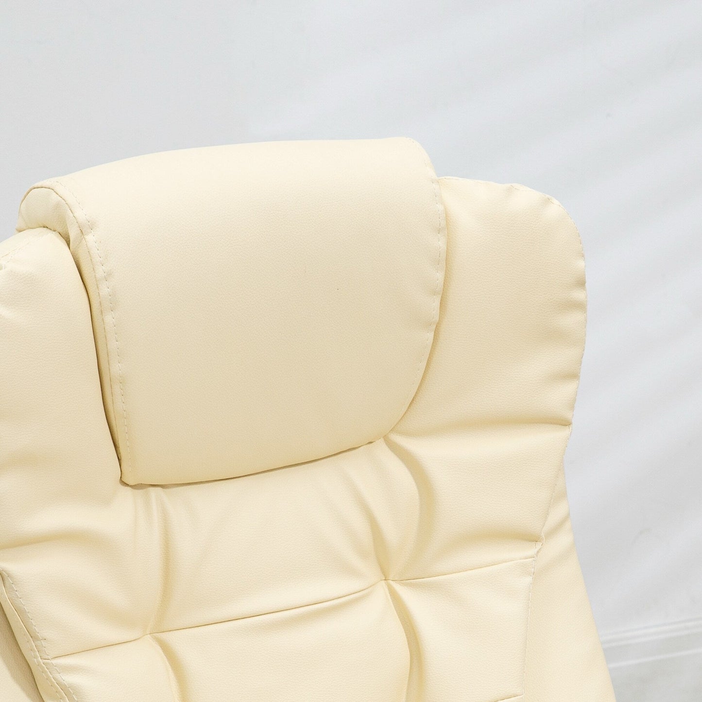 Poltrona reclinabile da ufficio con schienale alto girevole a 360° in pelle PU beige, massaggio vibrante, riscaldamento lombare e altezza regolabile