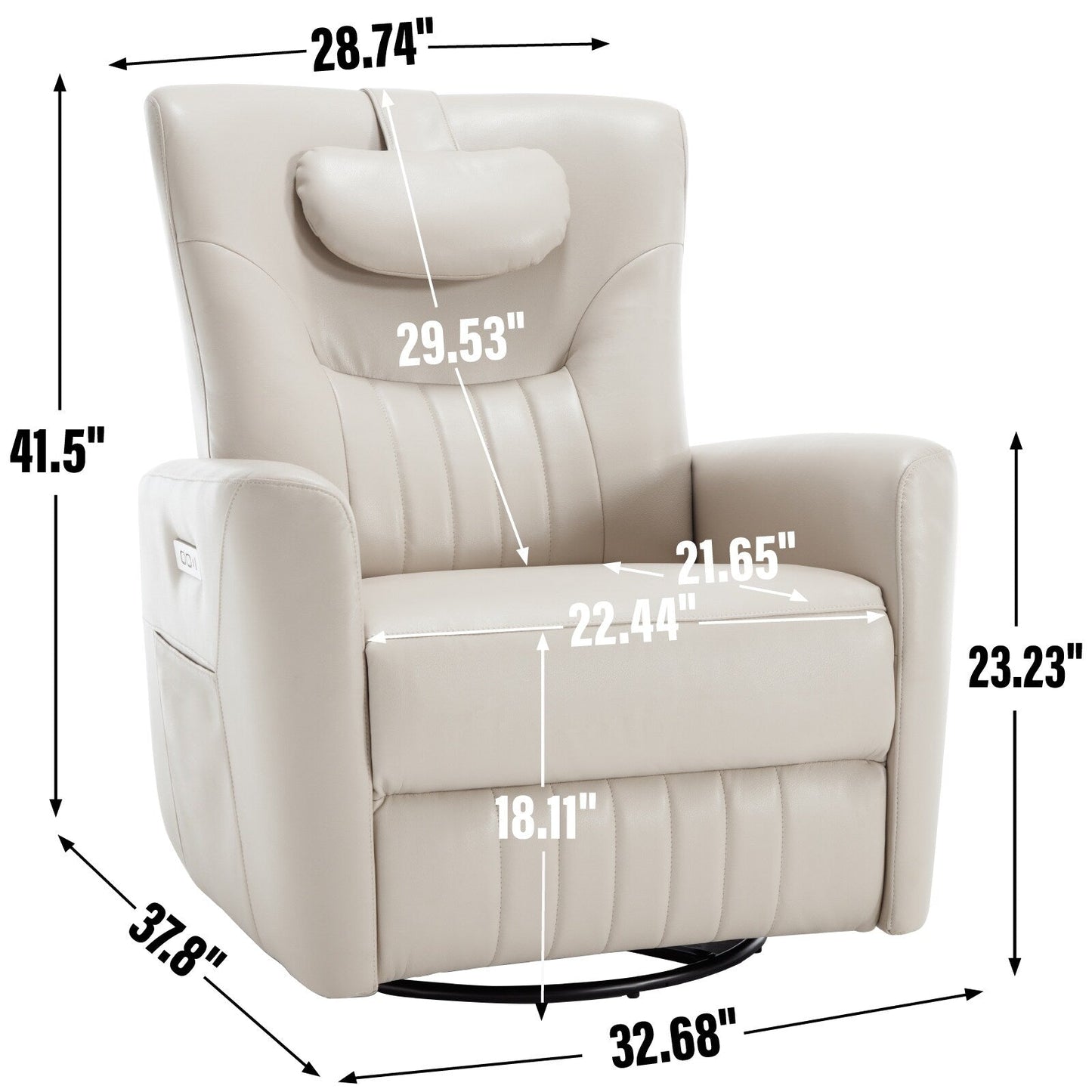Poltrona reclinabile elettrica beige con movimento girevole, oscillante e cuscino lombare