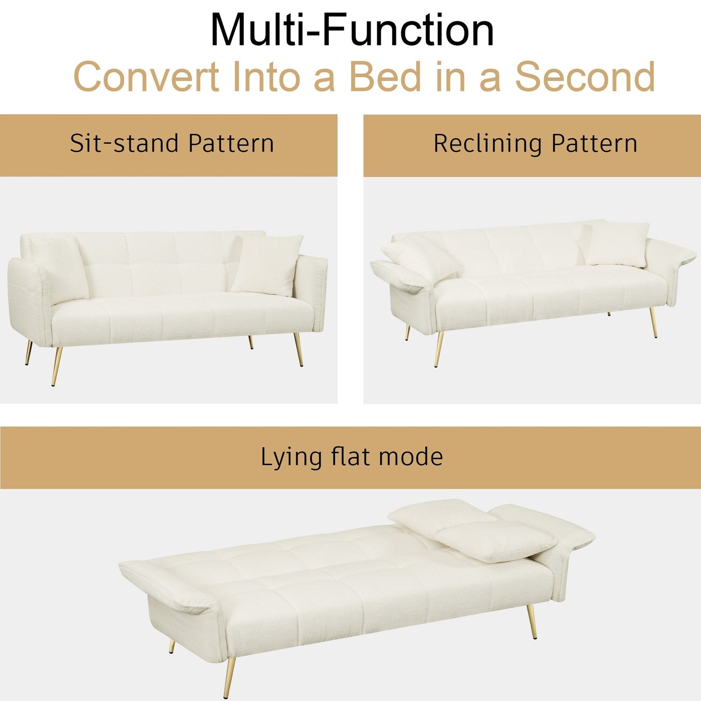 Divano letto futon convertibile in pile beige