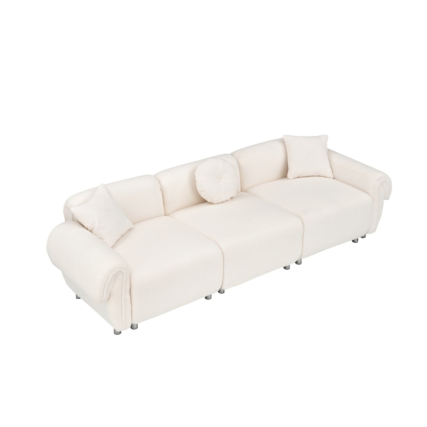Divano a 3 posti in velluto beige Teddy con cuscini