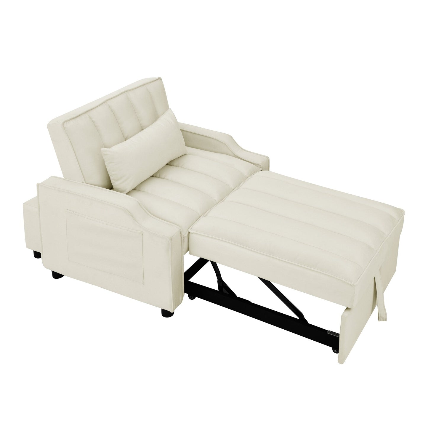 Divano letto singolo convertibile in velluto beige con letto estraibile