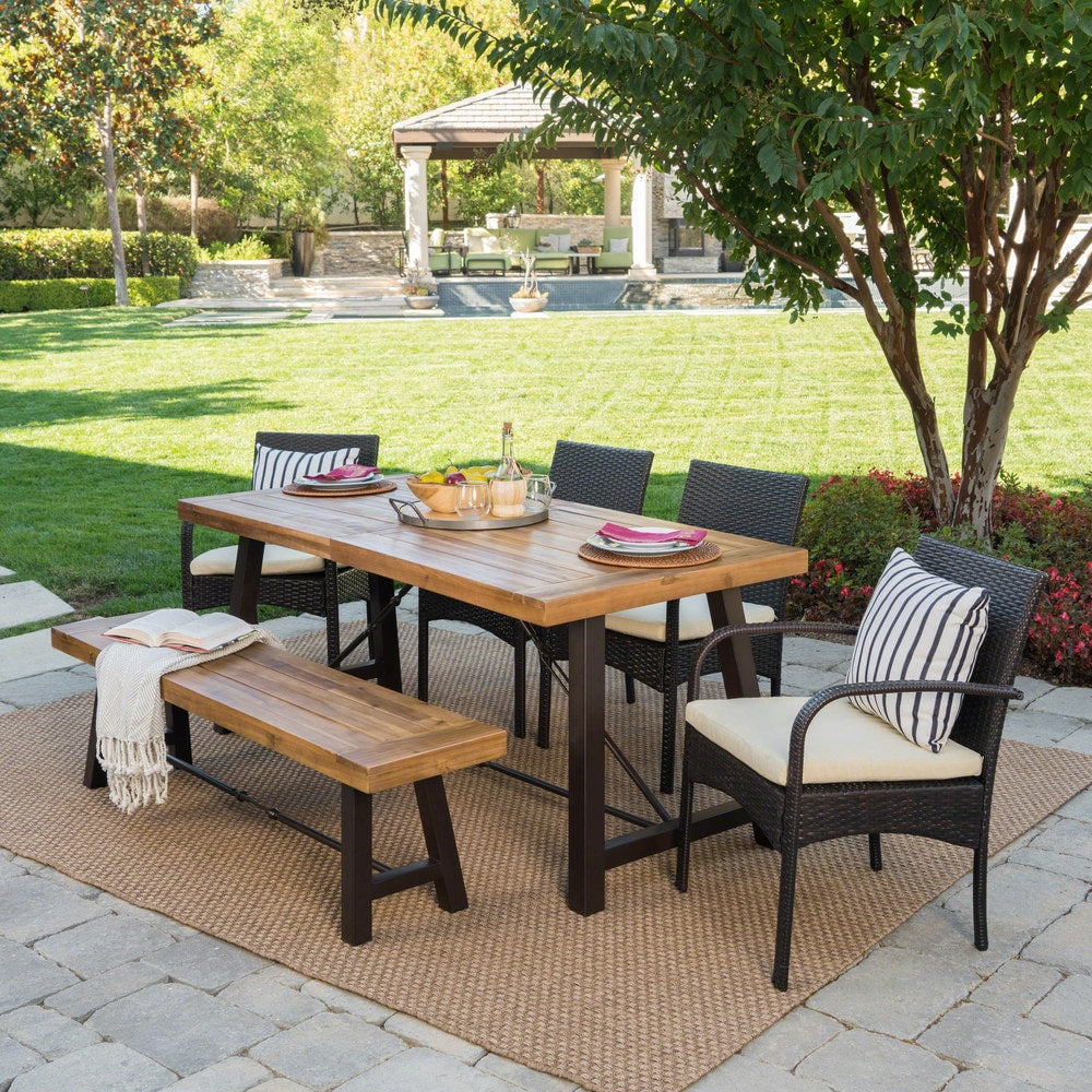 Set da pranzo in legno Betsys da esterno da 6 pezzi di Christopher Knight Home