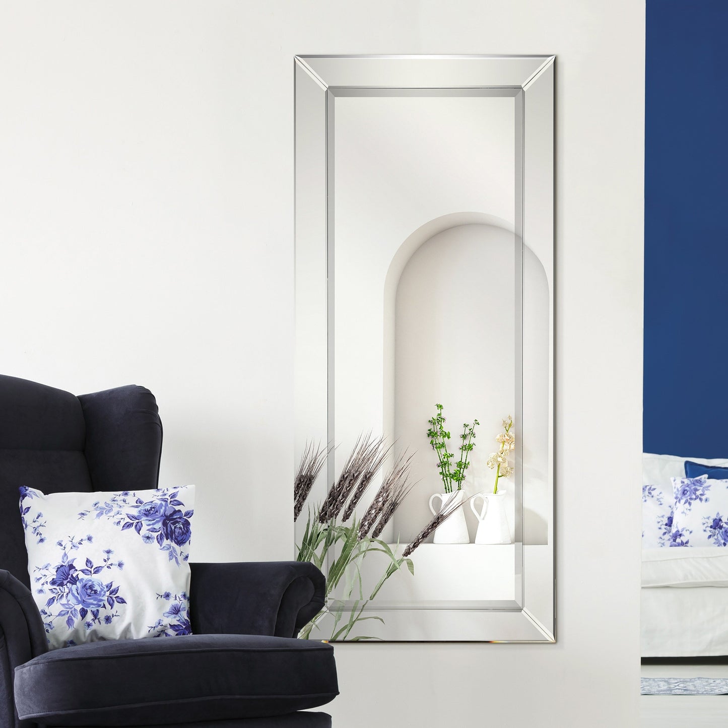 Specchio da parete rettangolare smussato trasparente HD per bagno, toeletta, specchi da camera da letto, 3 misure