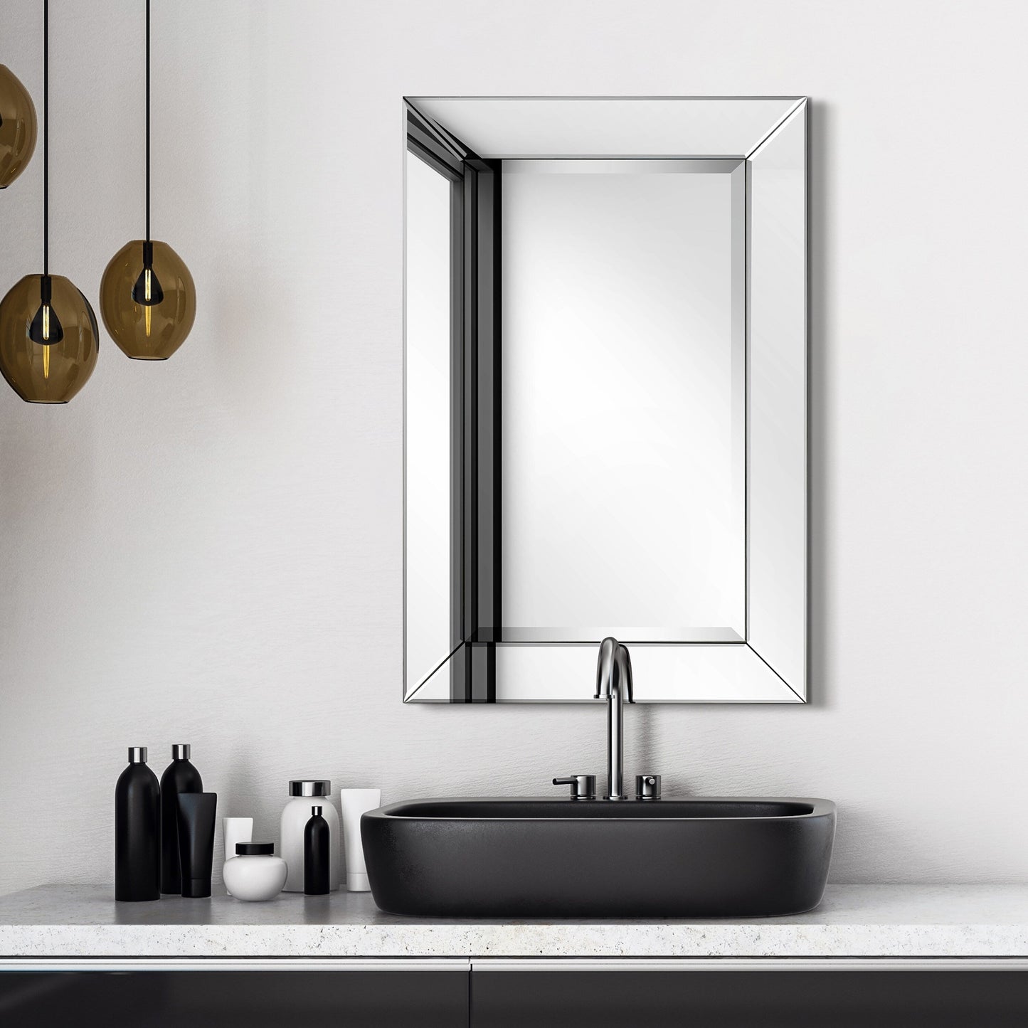 Specchio da parete rettangolare smussato trasparente HD per bagno, toeletta, specchi da camera da letto, 3 misure