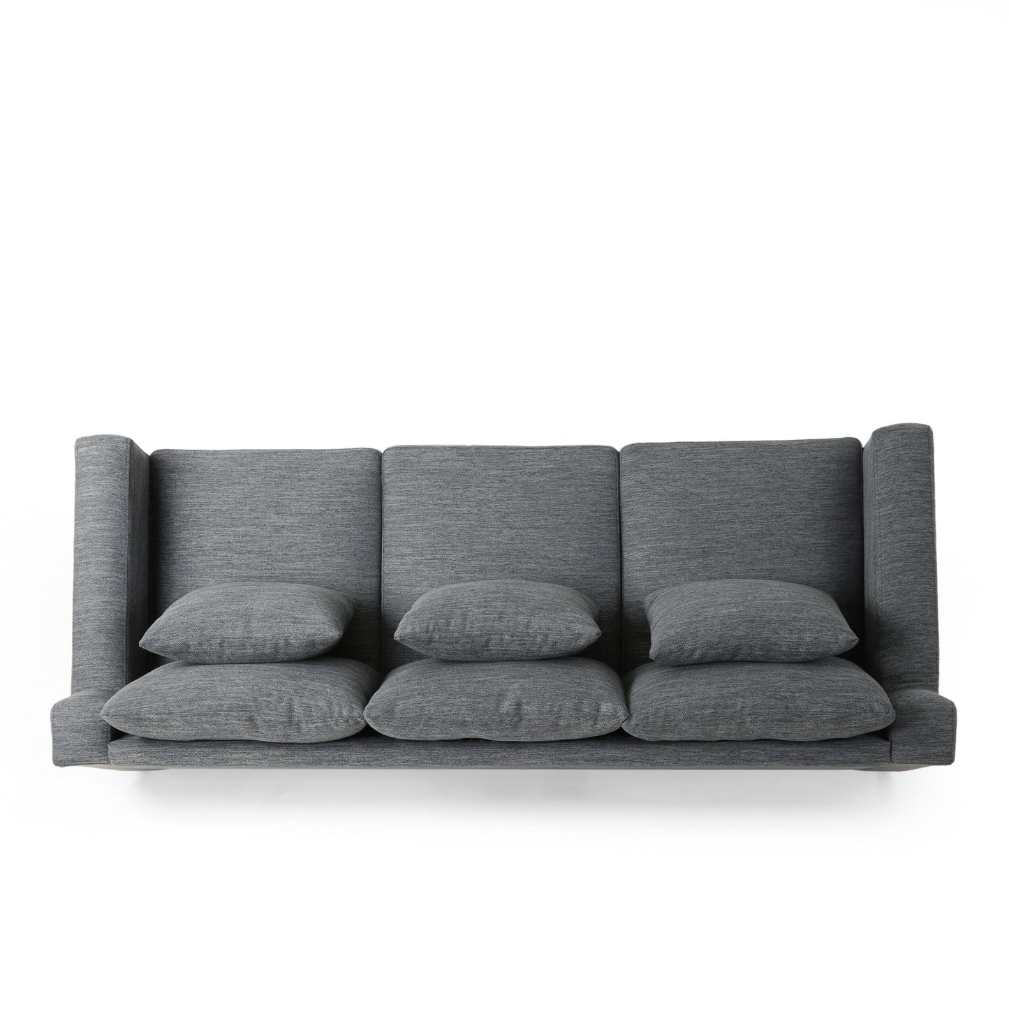 Divano nero in poliestere da 80'' con tre cuscini decorativi, rifiniture in legno e gambe in betulla