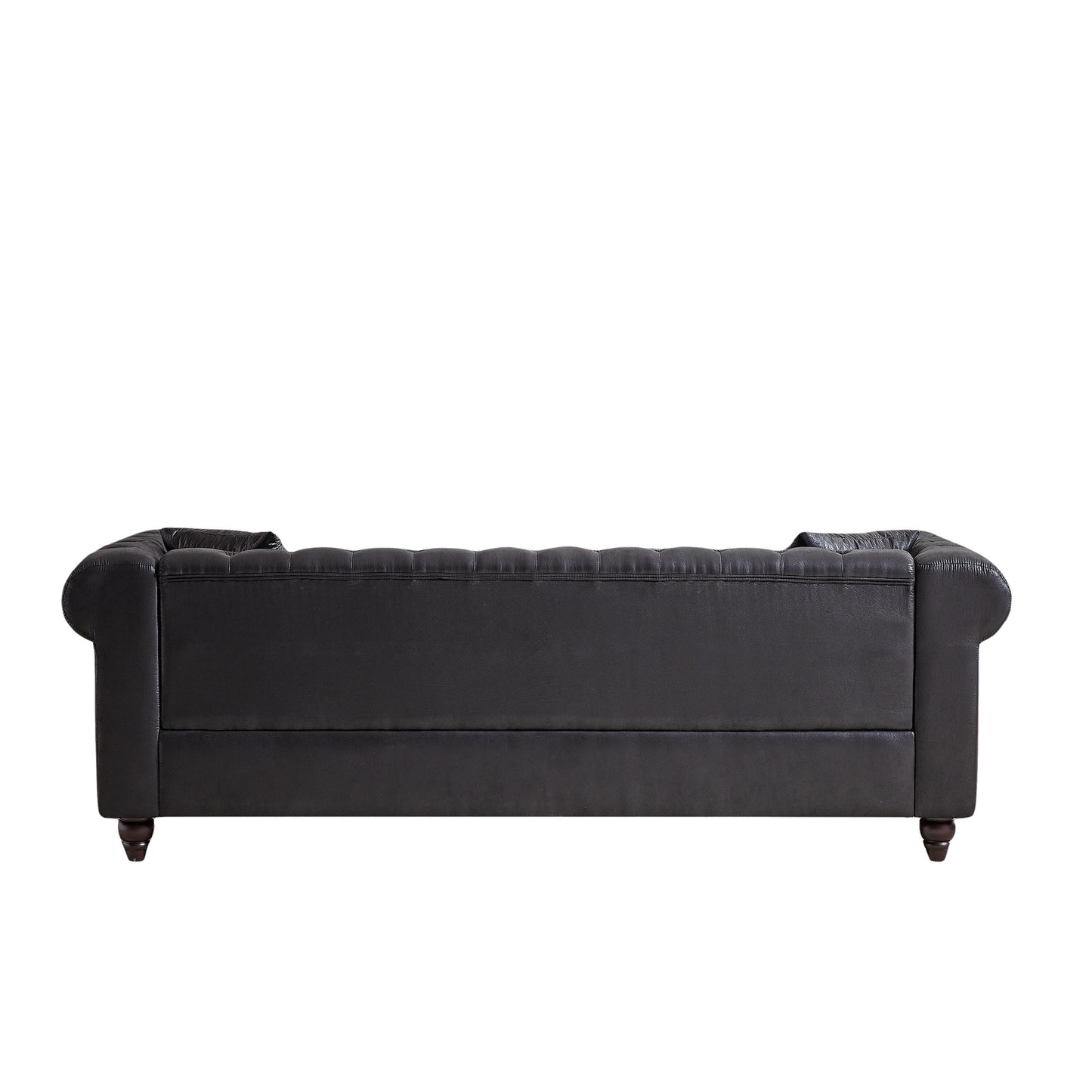 Divano Chesterfield a 3 posti con braccioli arrotolati in tessuto tecnico nero 85,5 e 2 cuscini per soggiorno