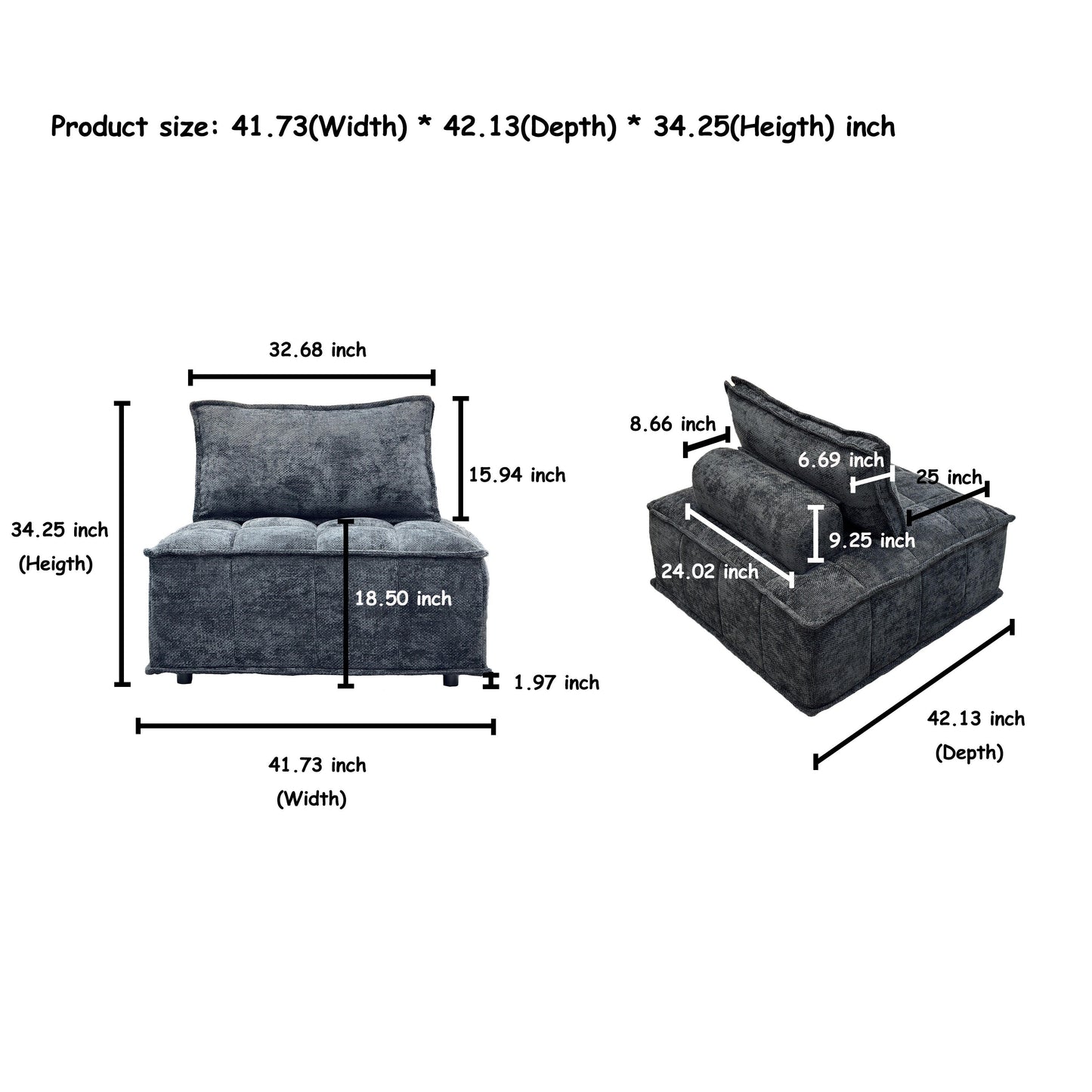 Set di divani modulari in ciniglia nera da 3 pezzi