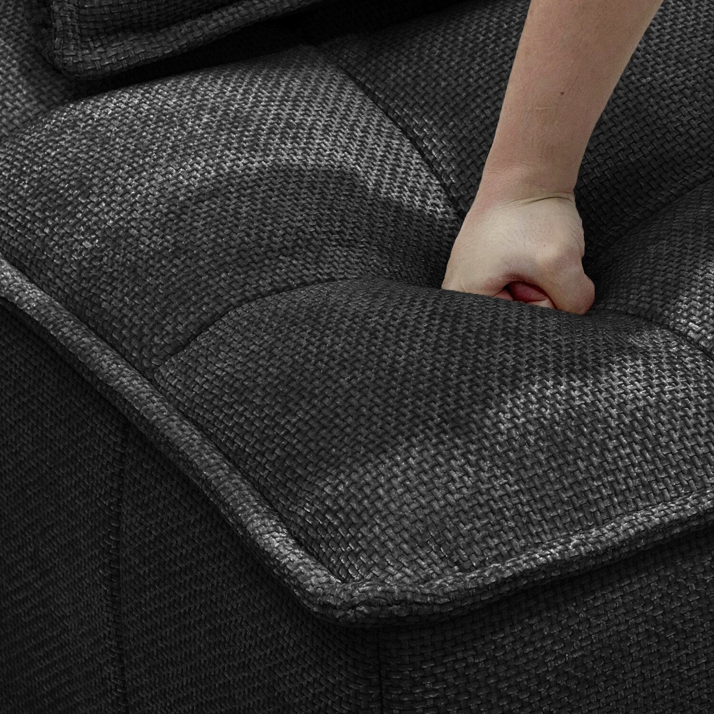 Set di divani modulari in ciniglia nera da 3 pezzi