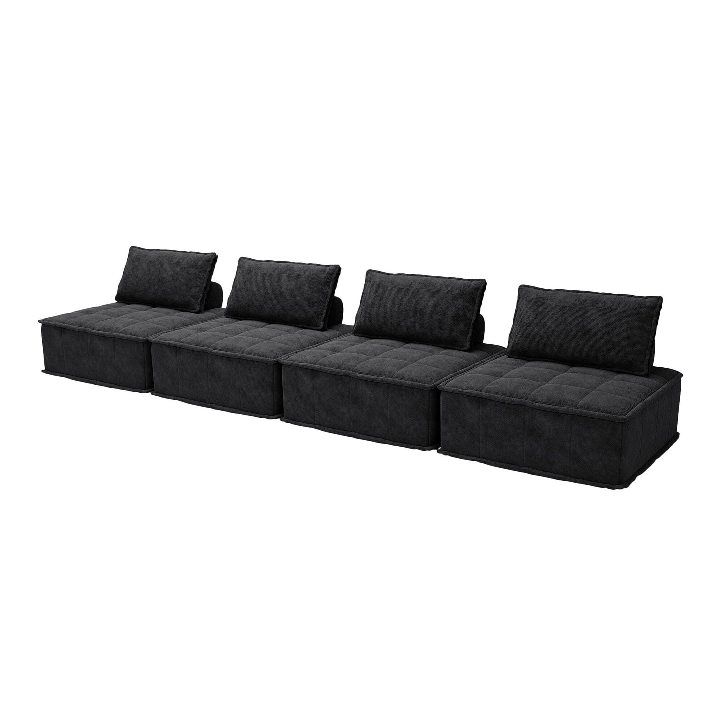 Set di divani modulari in ciniglia nera da 4 pezzi