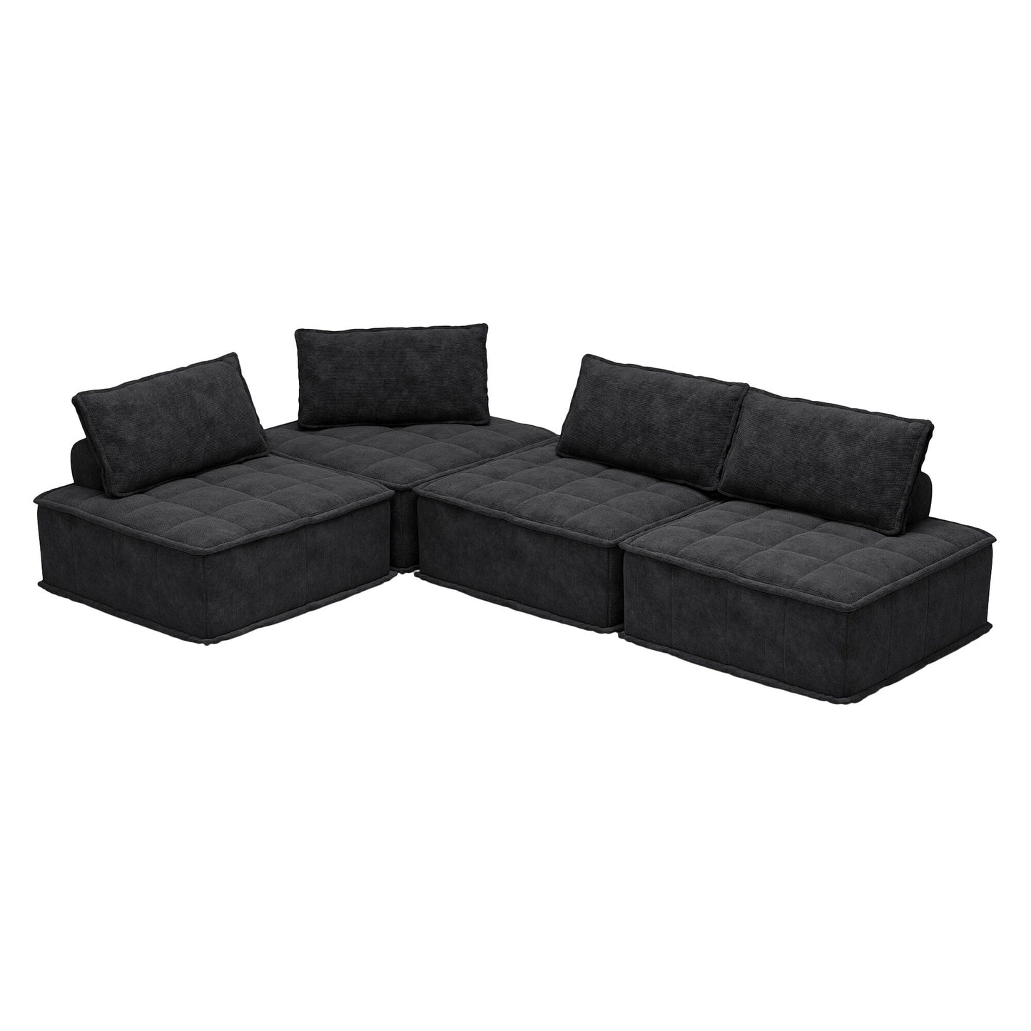Set di divani modulari in ciniglia nera da 4 pezzi